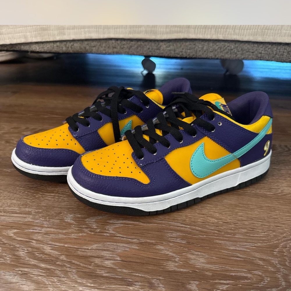 Nike Purple and Yellow Sneakers with Teal Swoosh